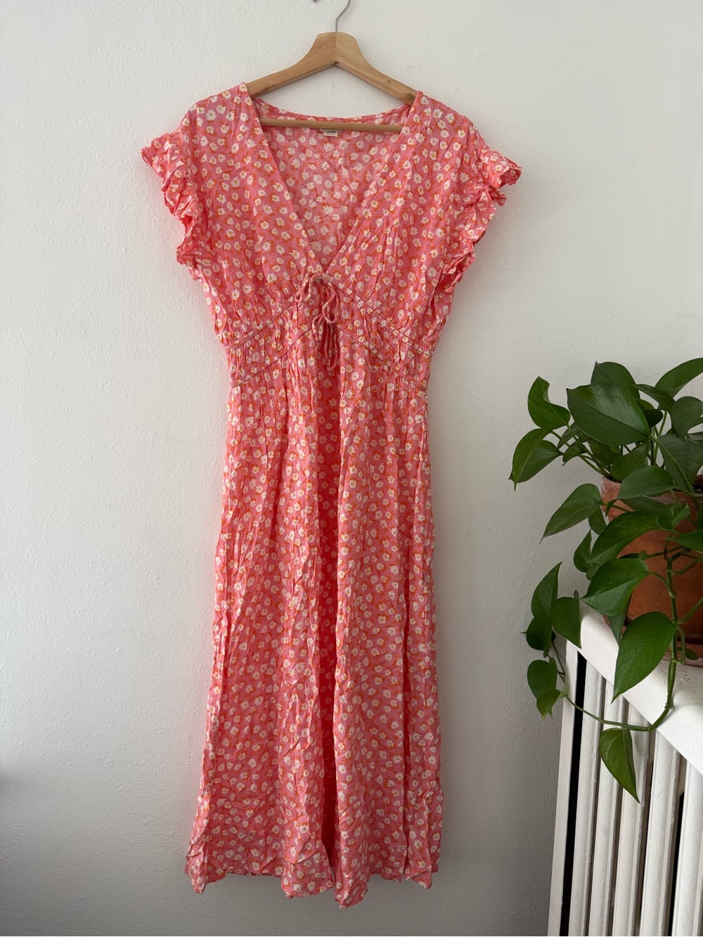 Billabong Coral-Pink Floral Maxi Dress with Tie Front